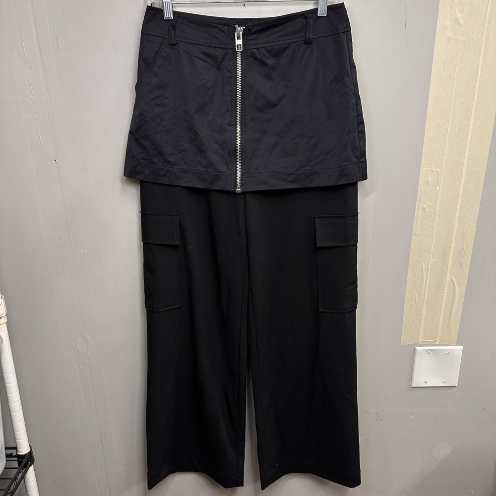 ZARA Women's Sz S Black Front Zip Skirt Trousers/Cargo Pants Wide Leg